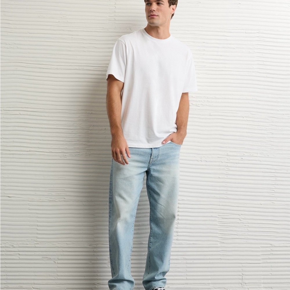 American Eagle Outfitters Men's Sky Blue Relaxed Jeans